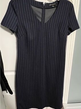 Banana Republic Navy Pinstripe V-Neck Midi Dress